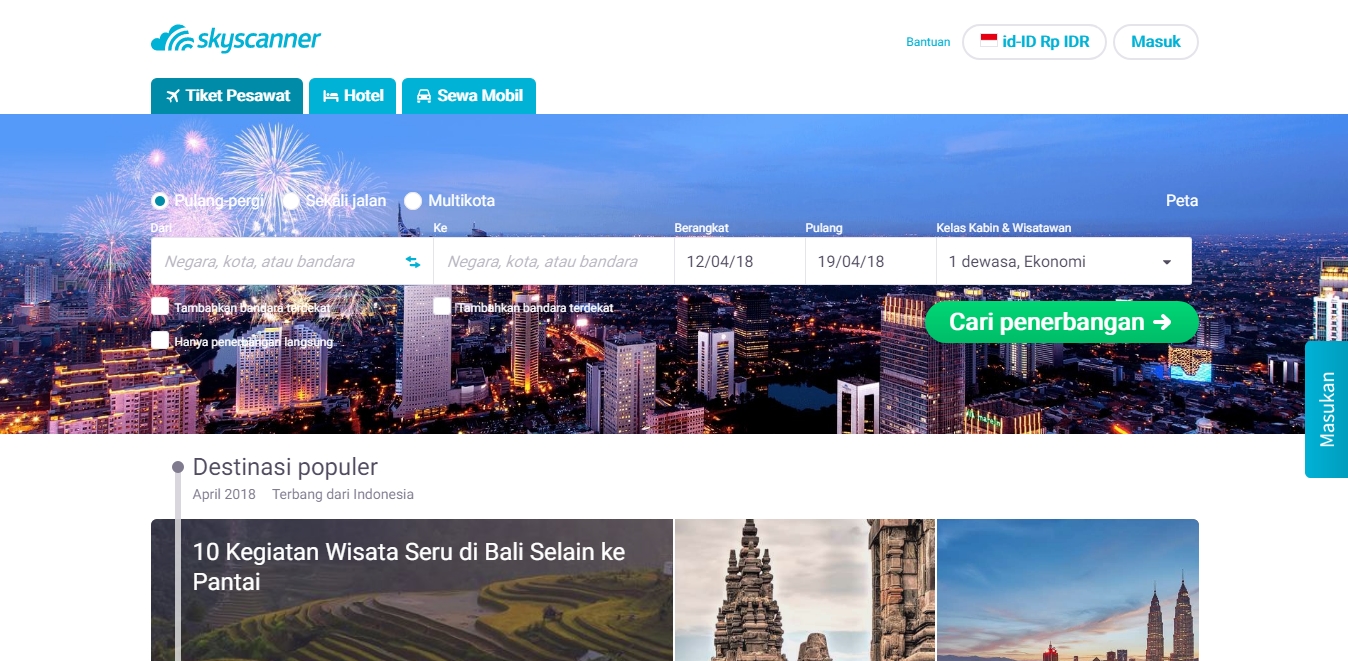 Homepage SkyScanner